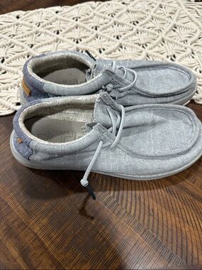 Kids Hey Dude Casual Grey Canvas Slip-On Shoes with Laces